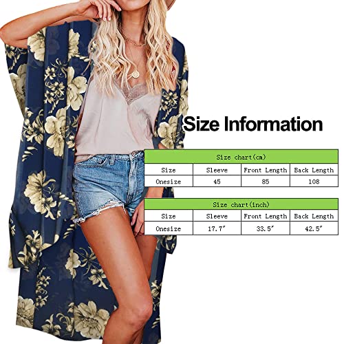 Jayscreate Women's Chiffon Kimono Cardigan Lightweight Batwing Summer Casual Sheer Swimsuit Up for Women Coverup Tops