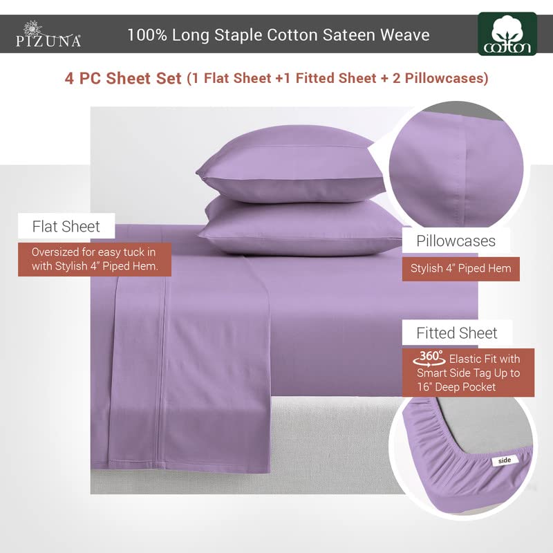 Pizuna 400 Thread Count Cotton Full-Size-Bed-Sheets-Set,