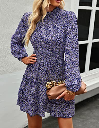 ADEWEL Women's Long Sleeve Mock Neck Ruffle Mini Dress