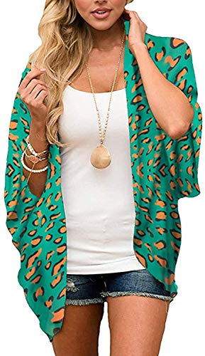 Naivikid Women's 3/4 Sleeve Floral Print Kimono Sheer Chiffon Loose Cardigan S-3XXL