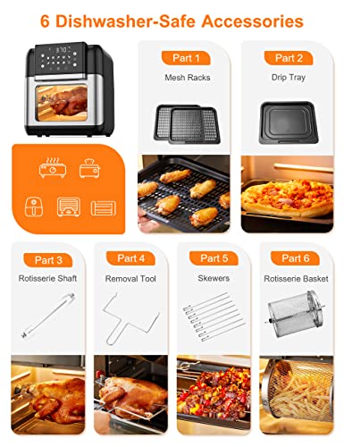 Innsky 10.6 Quart Air Fryer Oven with Rotisserie & Dehydrator, 【Patent & Safety Certs】10-in-1 Hot Air Fryers Toaster Oven Combo, Airfryer Countertop Oven, 6 Accessories, 32+ Recipes, ETL Certified, 1500W
