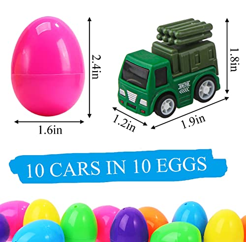 Dokeawo Easter Eggs Filled with Toys, 10Pcs Easter Eggs with 10Pcs Mini Pull-back Car Toys for Easter Egg Hunt, Easter Gifts for Kids, Easter Basket Stuffers for Kids