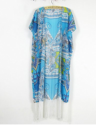 Bsubseach Women's Blue Print Chiffon Bikini Swimsuit Cover Ups