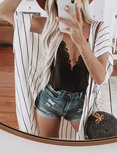 Bsubseach Loose Printed 3/4 Sleeve Kimono Cardigan