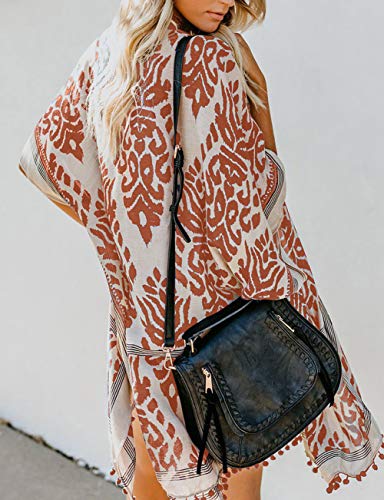 Bsubseach Loose Printed 3/4 Sleeve Kimono Cardigan