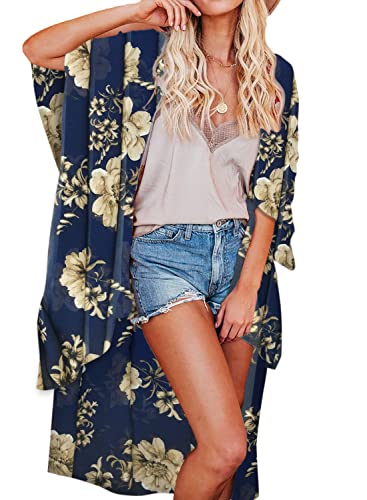 Jayscreate Women's Chiffon Kimono Cardigan Lightweight Batwing Summer Casual Sheer Swimsuit Up for Women Coverup Tops
