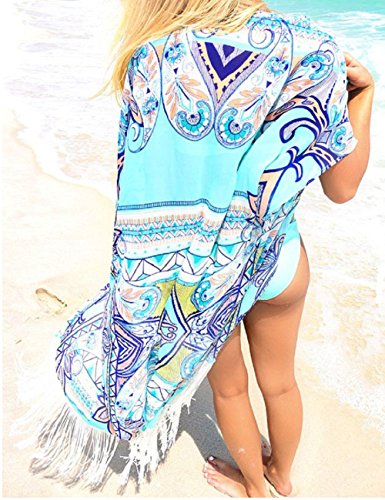 Bsubseach Women's Blue Print Chiffon Bikini Swimsuit Cover Ups