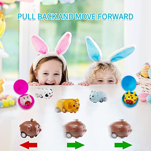 Dokeawo Easter Eggs Filled with Toys, 10Pcs Easter Eggs with 10Pcs Mini Pull-back Car Toys for Easter Egg Hunt, Easter Gifts for Kids, Easter Basket Stuffers for Kids