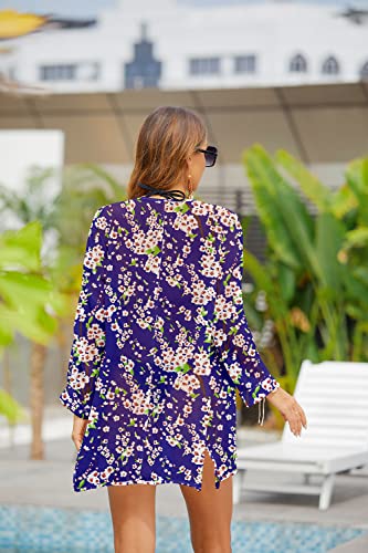 PCEAIIH Women's Floral Kimono Cardigans Chiffon Casual Loose Open Front Cover Ups Tops(Small, Black)