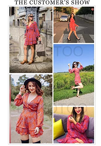 Dokotoo Women Dresses Cute Spring Boho Fall Casual Sexy Deep V Neck Ruffle Chiffon Lantern Long Sleeve Elegant Floral Printed Hawaiian Flowy Mini Short Skirt Dresses for Women Party 2022 X-Large