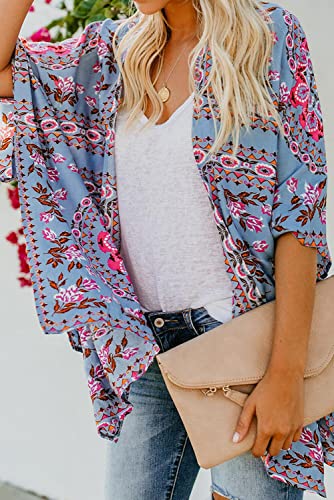 Bsubseach Loose Printed 3/4 Sleeve Kimono Cardigan