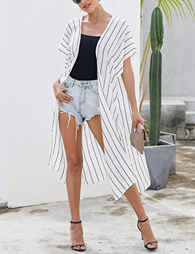 Bsubseach Loose Printed 3/4 Sleeve Kimono Cardigan