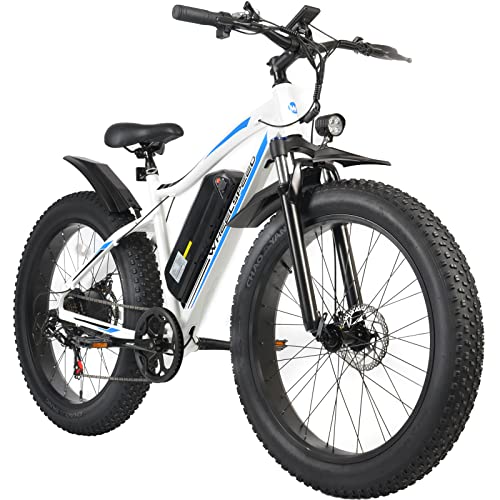 Wheelspeed Electric Bike 26" X 4.0", 500W Motor & 32km/h Fat Tire Electric Mountain Bike for Adults, 112km Range Electric Bicycle with Removable Battery, Shimano 7-Speed Gear Snow Beach E-bike (26" Electric Bike Fat Tires Black)