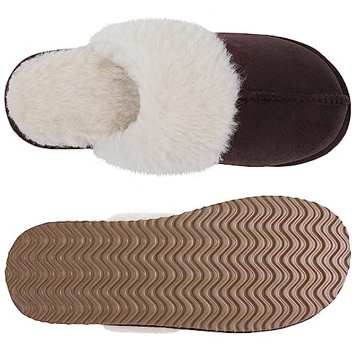 Litfun Women's Fuzzy Memory Foam Slippers Fluffy Winter House Shoes Indoor and Outdoor, Brown 7-7.5