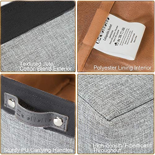 DECOMOMO Foldable Small Storage Bin | Rugged Canvas Fabric Basket Container W/ Leather Handles | Great for Organizing Closets, Offices, Nurseries and Homes (Grey and White, Small - 6 Pack)