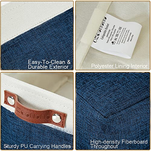 DECOMOMO Foldable Small Storage Bin | Rugged Canvas Fabric Basket Container W/ Leather Handles | Great for Organizing Closets, Offices, Nurseries and Homes (Grey and White, Small - 6 Pack)