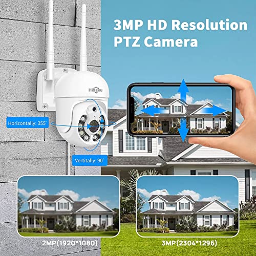 【5X Optical Zoom,2K】 Hiseeu Pan/Tilt/Zoom Security Camera,3 Megapixels Outdoor Wireless Surveillance Camera,Floodlights Full Color Night Vision,Two Way Audio,IP66 Waterproof, Motion Detection…