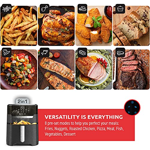 T-Fal Air Fryer, Friteuse, Easy Fry, Low Oil, Patented Basket System, 4.4Qt / 4.2L, EY201850, Black