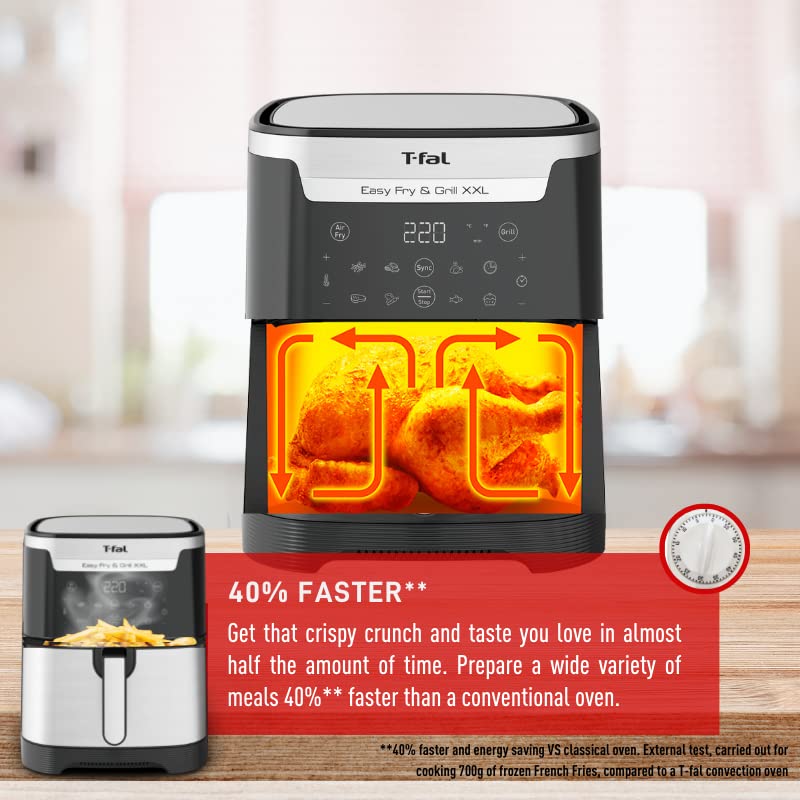 T-Fal Air Fryer, Friteuse, Easy Fry, Low Oil, Patented Basket System, 4.4Qt / 4.2L, EY201850, Black