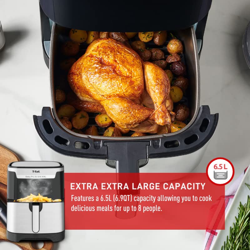 T-Fal Air Fryer, Friteuse, Easy Fry, Low Oil, Patented Basket System, 4.4Qt / 4.2L, EY201850, Black