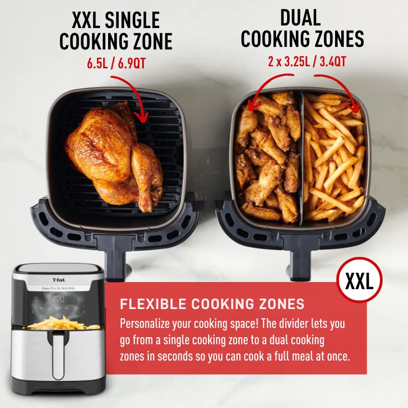 T-Fal Air Fryer, Friteuse, Easy Fry, Low Oil, Patented Basket System, 4.4Qt / 4.2L, EY201850, Black