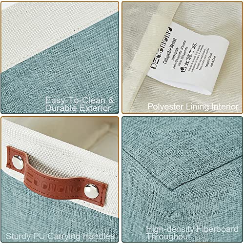 DECOMOMO Foldable Small Storage Bin | Rugged Canvas Fabric Basket Container W/ Leather Handles | Great for Organizing Closets, Offices, Nurseries and Homes (Grey and White, Small - 6 Pack)