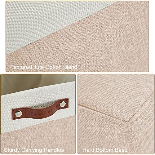 DECOMOMO Foldable Small Storage Bin | Rugged Canvas Fabric Basket Container W/ Leather Handles | Great for Organizing Closets, Offices, Nurseries and Homes (Grey and White, Small - 6 Pack)