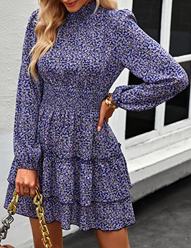 ADEWEL Women's Long Sleeve Mock Neck Ruffle Mini Dress