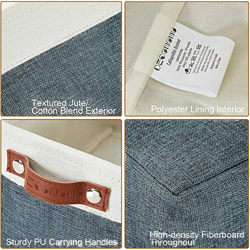 DECOMOMO Foldable Small Storage Bin | Rugged Canvas Fabric Basket Container W/ Leather Handles | Great for Organizing Closets, Offices, Nurseries and Homes (Grey and White, Small - 6 Pack)