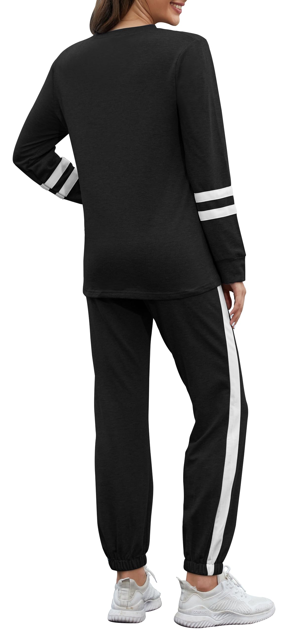 RUBZOOF Womens Loungewear Set Fall Tracksuit Drawstring Sweatpants Workout Sets Two Piece Black 3XL