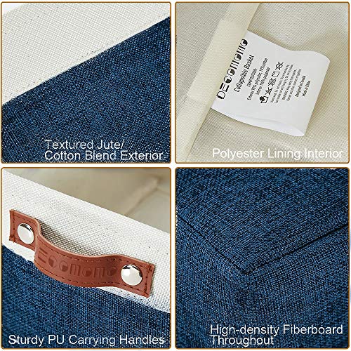 DECOMOMO Foldable Small Storage Bin | Rugged Canvas Fabric Basket Container W/ Leather Handles | Great for Organizing Closets, Offices, Nurseries and Homes (Grey and White, Small - 6 Pack)