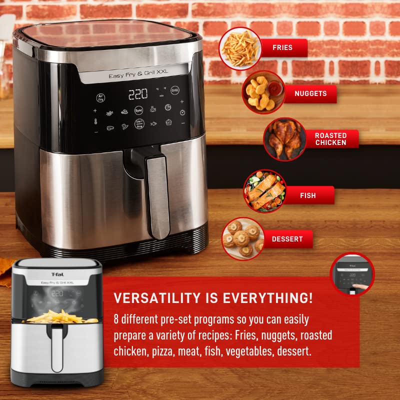 T-Fal Air Fryer, Friteuse, Easy Fry, Low Oil, Patented Basket System, 4.4Qt / 4.2L, EY201850, Black