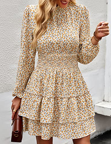 ADEWEL Women's Long Sleeve Mock Neck Ruffle Mini Dress