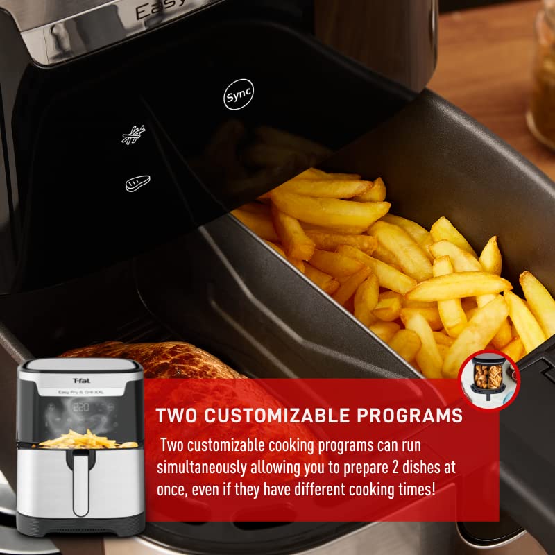 T-Fal Air Fryer, Friteuse, Easy Fry, Low Oil, Patented Basket System, 4.4Qt / 4.2L, EY201850, Black