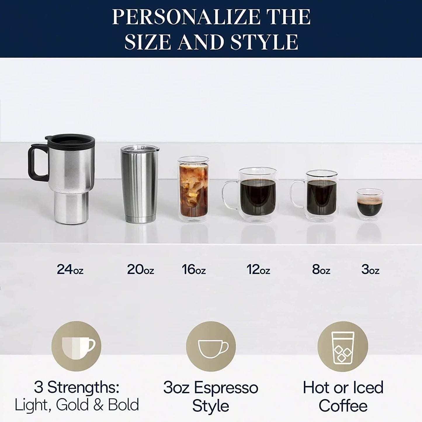 De'Longhi TrueBrew Drip Coffee Maker, Built in Grinder, Single Serve, 8 oz to 24 oz with 40 oz Carafe, Hot or Iced Coffee, Stainless,CAM51035M