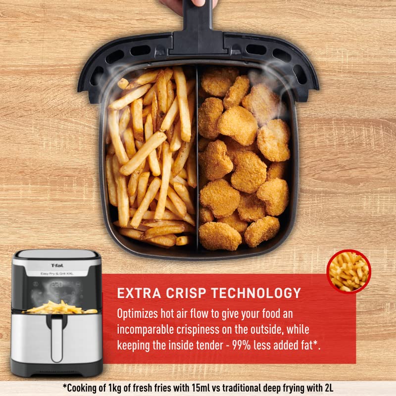 T-Fal Air Fryer, Friteuse, Easy Fry, Low Oil, Patented Basket System, 4.4Qt / 4.2L, EY201850, Black