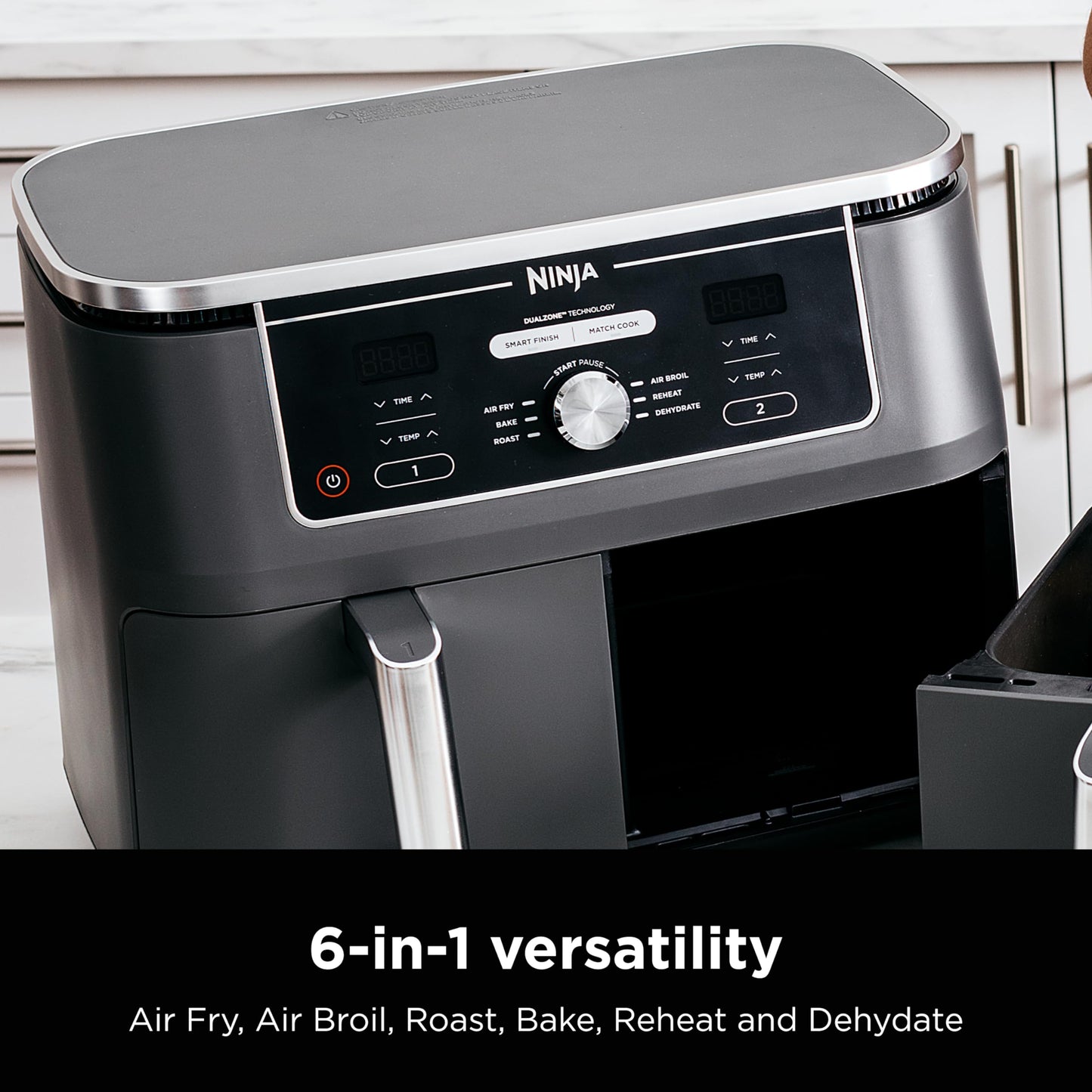 Ninja Foodi 6-in-1 8-qt. (7.6L) 2-Basket Air Fryer DualZone Technology, Match Cook & Smart Finish to Roast, Broil, Dehydrate & More for Quick, Easy Meals, Slate Grey (DZ201C) Canadian Version