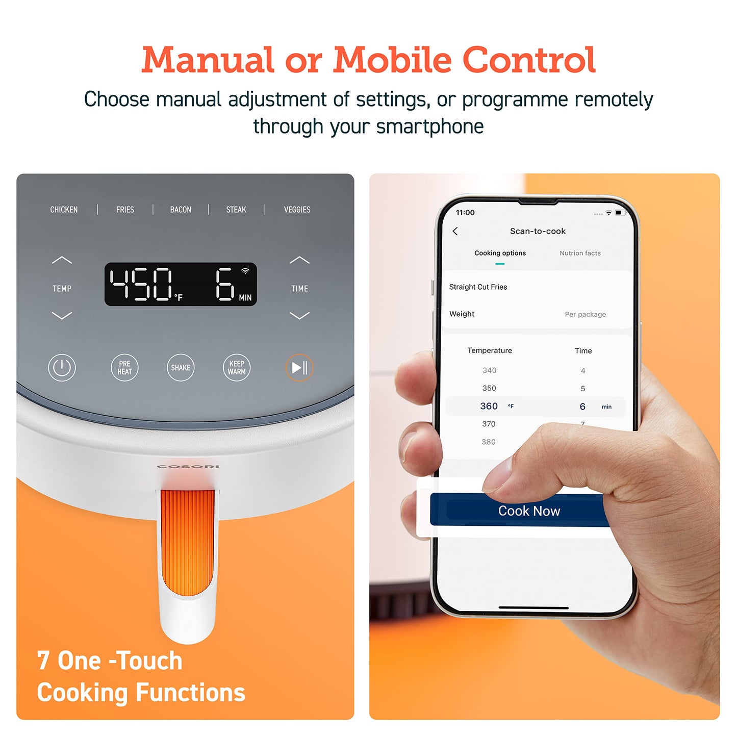 COSORI Air Fryer 5Qt(4.7L), 9-In-1 Less Oil Airfryer Oven, UP to 450℉, Quiet Operation, 30 Exclusive Recipes, Nonstick Basket, Compact, Dishwasher Safe