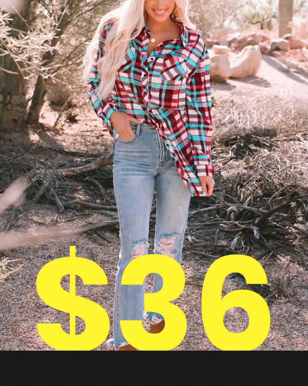 Plaid Button-Up Longline Shirt