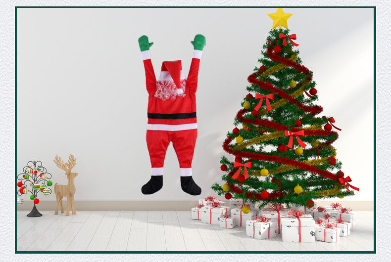 Santa Claus Climbs The Wall To Decorate Clothes Ornaments Gifts Christmas Decoration