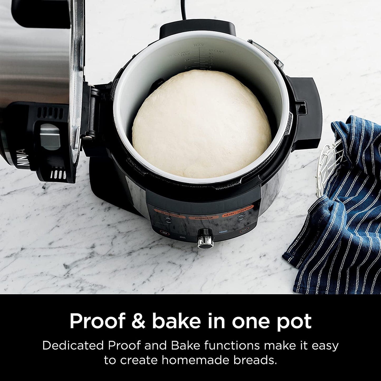 Ninja OL501 Foodi 6.5 Qt. 14-in-1 Pressure Cooker Steam Fryer with SmartLid, that Air Fries, Proofs & More, with 2-Layer Capacity, 4.6 Qt. Crisp Plate & 25 Recipes, Silver/Black